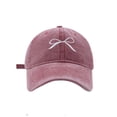 thumbnail image 1 of Bibifish Womens Black Washed Baseball Cap White Bow Embroidery Baseball Cap Vintage Style Adjustable Casual Daily & Travel Trensy Cap, 1 of 3
