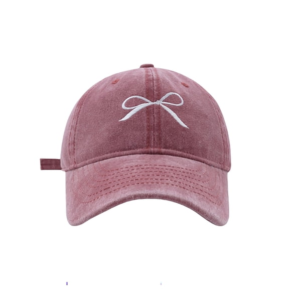 Bibifish Womens Black Washed Baseball Cap White Bow Embroidery Baseball Cap Vintage Style Adjustable Casual Daily & Travel Trensy Cap