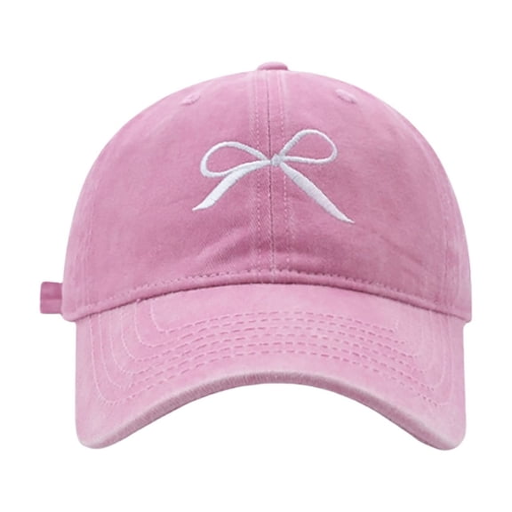 Bibifish Womens Black Washed Baseball Cap White Bow Embroidery Baseball Cap Vintage Style Adjustable Casual Daily & Travel Trensy Cap