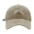 thumbnail image 1 of Bibifish Womens Black Washed Baseball Cap White Bow Embroidery Baseball Cap Vintage Style Adjustable Casual Daily & Travel Trensy Cap, 1 of 3