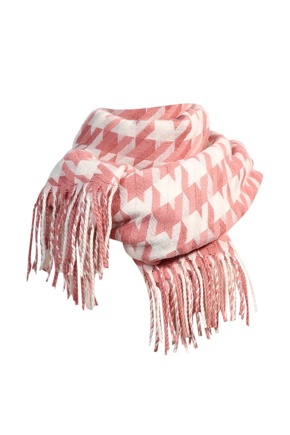 Womens Black White Houndstooth Scarf Soft Flowy Fabric with Tassel Autumn Winter Retro Cozy Casual Outdoor Daily Shawl