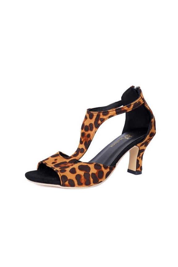Womens Block Heel Ankle Strap Sandals Trendy Leopard Print T Cutout Back Zip And Slingback Open Toe Summer Date Night Ladies Sandals