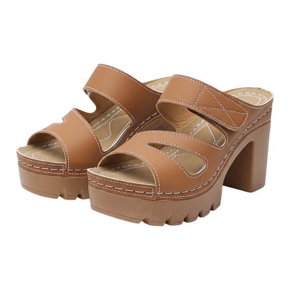 Bibifish Womens Block Heel Mule Sandals Chic Hollow Cutout Wide Strap Platform Slip On Ladies Sandals Summer Daily Resort Casual Sandals