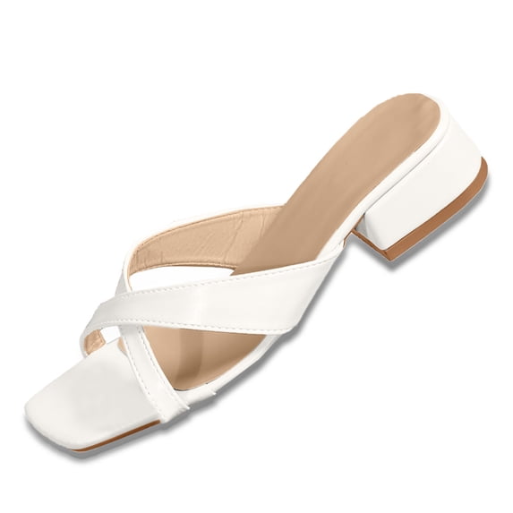 Bibifish Womens Block Heel Mule Sandals Square Toe Crisscross Band Smooth Upper Slip On Slide Open Toe Summer Evening Wear Ladies Sandals