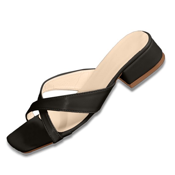 Bibifish Womens Block Heel Mule Sandals Square Toe Crisscross Band Smooth Upper Slip On Slide Open Toe Summer Evening Wear Ladies Sandals
