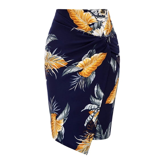 Bibifish Womens Bodycon Pencil Skirts Floral Twist Knot Slim Midi Sheath Skirts Zip Waist Elegant Dating Daily Skirts