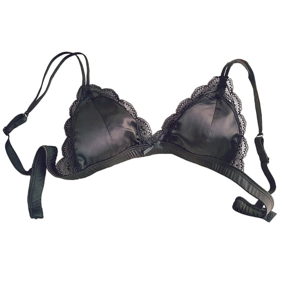 Bibifish Womens Bralette Spaghetti Straps Triangle Cup Satin Scalloped Lace Comfort Bras Lightweight Sleep Bras