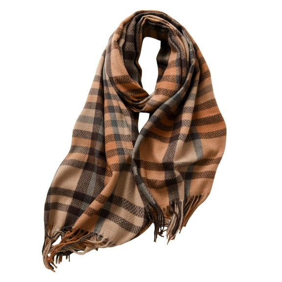 Bibifish Womens Brown Orange Plaid Scarf Warm Soft Comfortable scarf with Tassel Autumn Winter Classic Cozy Outdoor Daily wear Leisure Shawl