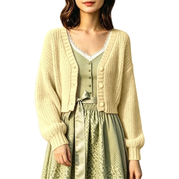 Bibifish Womens Cable Knit Cardigan Sweaters Long Sleeve V Neck Cropped Button Front Cardigans