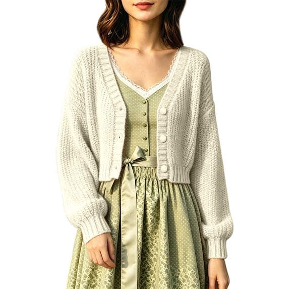 Bibifish Womens Cable Knit Cardigan Sweaters Long Sleeve V Neck Cropped Button Front Cardigans