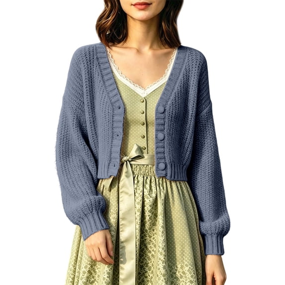 Bibifish Womens Cable Knit Cardigan Sweaters Long Sleeve V Neck Cropped Button Front Cardigans