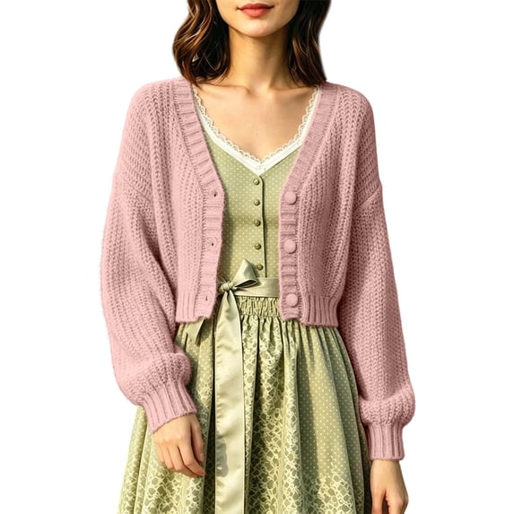 Bibifish Womens Cable Knit Cardigan Sweaters Long Sleeve V Neck Cropped Button Front Cardigans