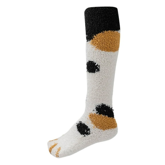 Bibifish Womens Calf Socks Plush Socks Cute Cat Claw Pattern Comfy Fluffy Winter Warm Funny Animal Cartoon Fuzzy Over Calf Socks