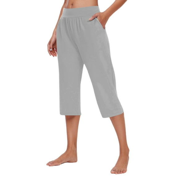Bibifish Womens Capri Pants Elastic Waist Knee Length Side Pockets Loose Fit Lightweight Summer Errands At Home Breathable Capri Pants