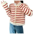 thumbnail image 1 of Bibifish Womens Cardigan Sweater Cream Red Stripe Gold Button Front Cardigan Patch Pocket Classic Pattern Daily Outings Knit Cardigan, 1 of 3