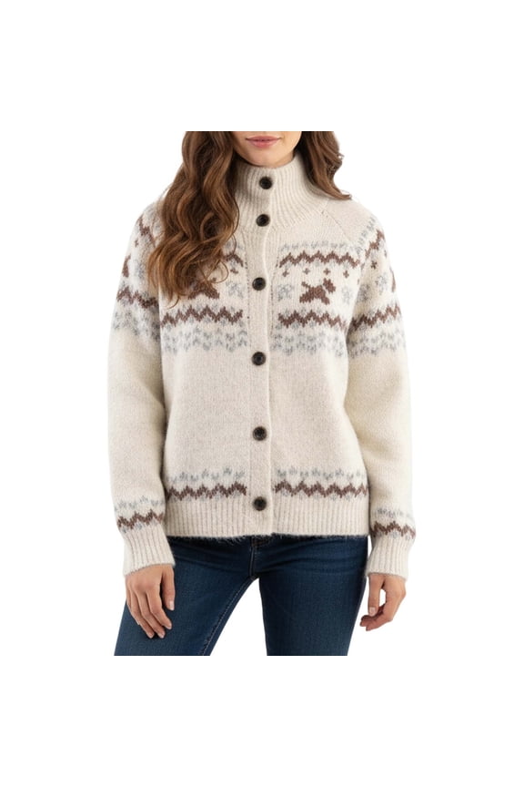 Womens Cardigan Sweater Fair Isle Style Turtleneck Knit Cardigan Button Front Winter Cold Weather Daily Wear Warm Classic Cardigan