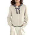 thumbnail image 1 of Bibifish Womens Cardigan Sweater Gray Plaid Pattern Trim Knit Cardigan With Bow Decor Office Casual Daily Outings Stylish Button Front Cardigan, 1 of 3