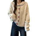thumbnail image 1 of Bibifish Womens Cardigan Sweater Light Color Cable Knit Cardigan With Red Heart Pattern Button Casual Daily Wear Cute Trendy Lapel Neck Cardigan, 1 of 4