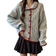 thumbnail image 1 of Bibifish Womens Cardigan Sweater Light Color Cable Knit Cardigan With Red Heart Pattern Button Casual Daily Wear Cute Trendy Lapel Neck Cardigan, 1 of 4