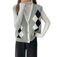 thumbnail image 1 of Bibifish Womens Cardigan Sweater Plaid Pattern Sweater Knit Vest Button Front Office Casual Daily Outings Classic Loose Fit Sleeveless Cardigan, 1 of 4