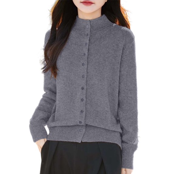 Bibifish Womens Cardigan Sweater Turtleneck Knit Cardigan Button Front Office Slim Fit Casual Spring Autumn Daily Wear Classic Cardigan