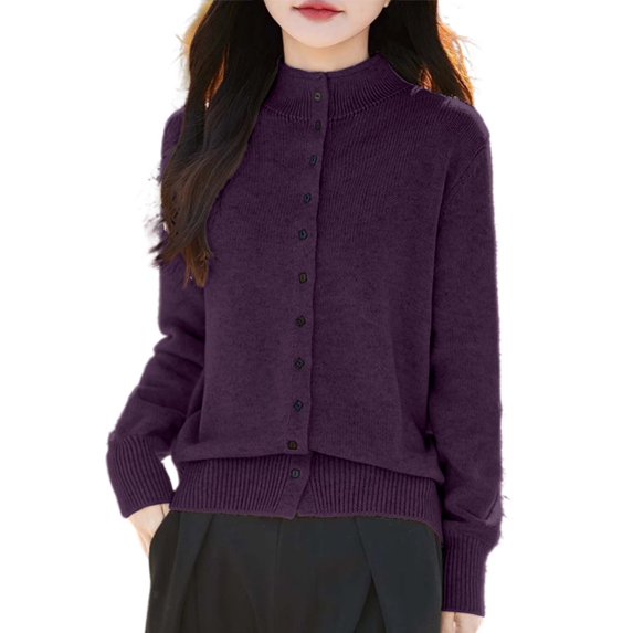 Bibifish Womens Cardigan Sweater Turtleneck Knit Cardigan Button Front Office Slim Fit Casual Spring Autumn Daily Wear Classic Cardigan