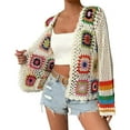 thumbnail image 1 of Bibifish Womens Cardigan Sweater White Crochet Knit Cardigan Colorful Flower Patch Open Front Boho Style Hollow Out Daily Outings Cardigan, 1 of 6