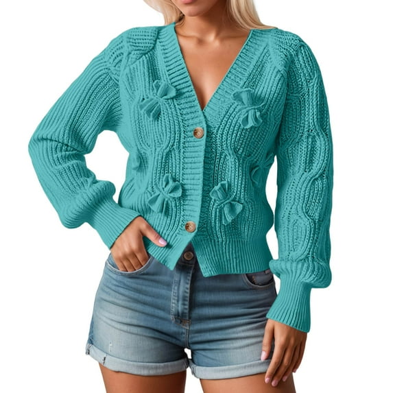 Bibifish Womens Cardigan Sweaters Fall Winter Long Sleeve Bow Knit Sweaters Open Front Cute Trendy Lightweight Workout Girls Outerwear Sweaters