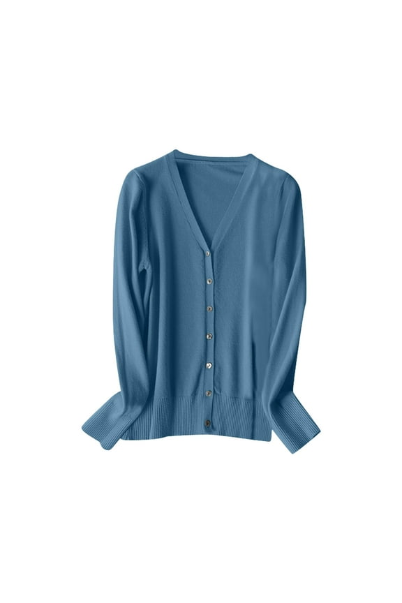 Womens Cardigan Sweaters Long Sleeve V Neck Button Down Sweaters Basic Spring Autumn Knitted Lightweight Tops For Ladies