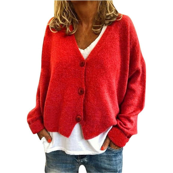 Bibifish Womens Cardigan Sweaters Soft Fluffy Autumn V Neck Long Sleeve Sweaters Solid Color Botton Down Ladies Trendy Knit Tops