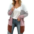 thumbnail image 1 of Bibifish Womens Cardigans Sweaters Long Striped Patchwork Open Front Knit Jackets Fall Winter Warm Long Sleeve Sweaters With Large Pockets, 1 of 5