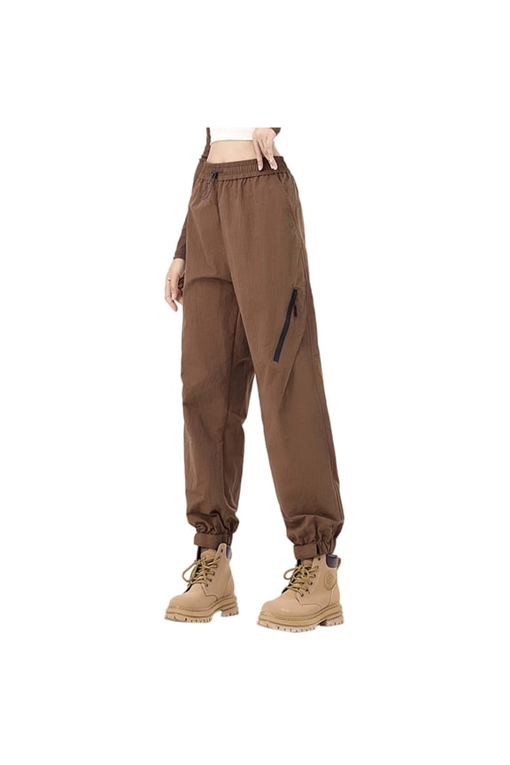 Womens Cargo Pants Black Side Metal Label Detail Elastic Waist Loose Fit Pants Durable Casual Outdoor Trips Daily Functional Stylish Pants