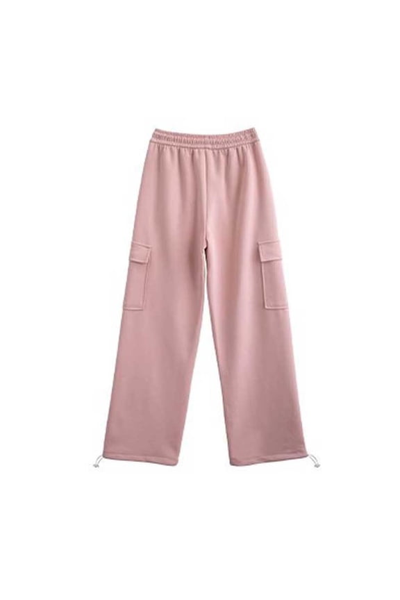 Womens Cargo Pants Elastic Waist Full Length Relaxed Solid Durable Patch Pockets Ankle Drawstring Outdoor Trips Practical Outdoor Pants