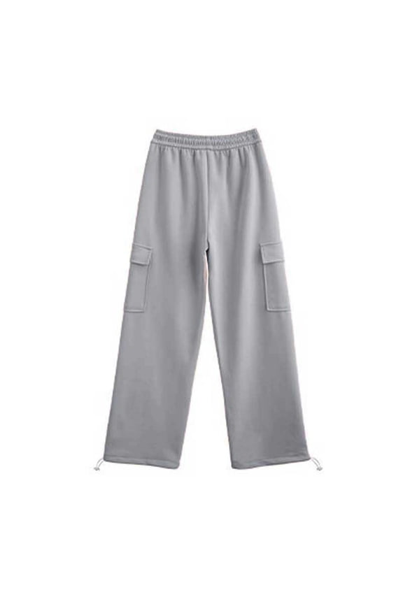 Womens Cargo Pants Elastic Waist Full Length Relaxed Solid Durable Patch Pockets Ankle Drawstring Outdoor Trips Practical Outdoor Pants