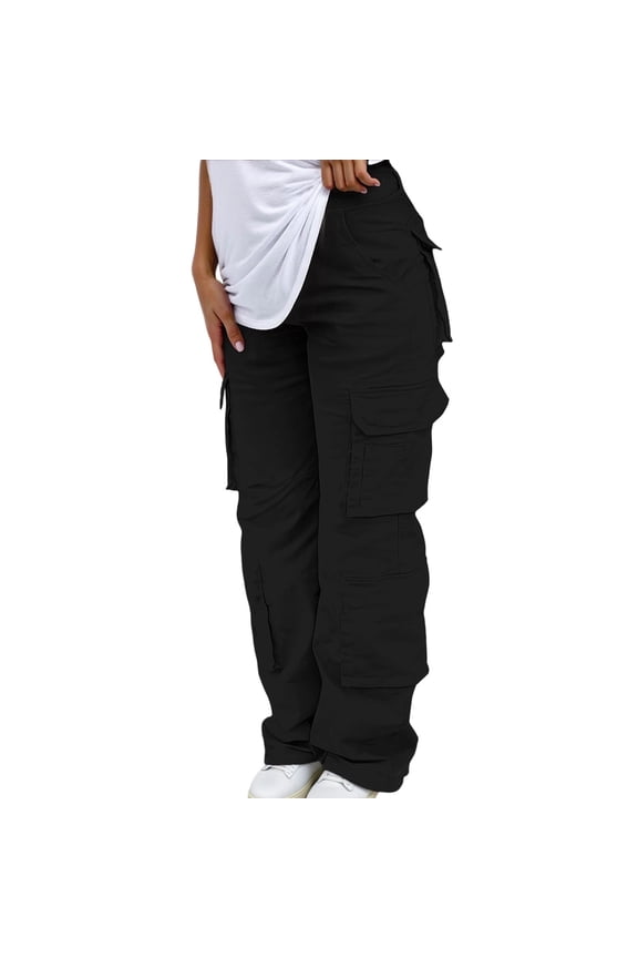 Womens Cargo Pants Low Rise Button-Front Trousers With Multiple Pockets Versatile Hip Hop Streetwear Workout Trendy Ladies Bottoms