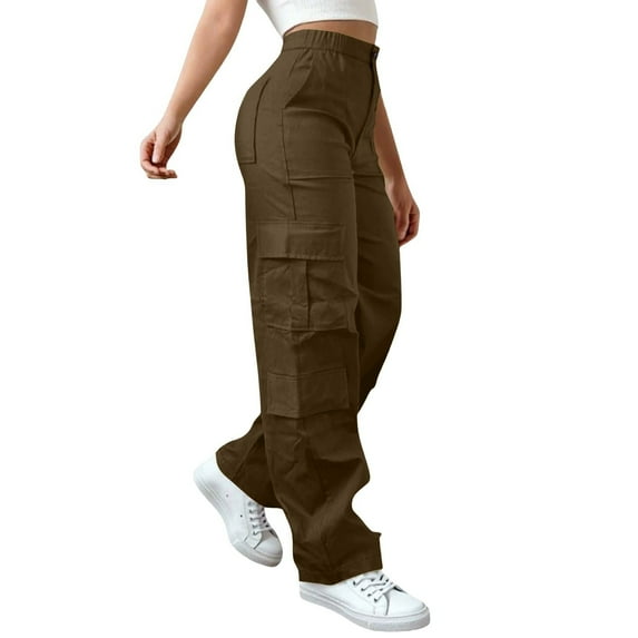 Bibifish Womens Cargo Pants Oversized Fit Versatile Utility Pants Casual Solid Color Workout Trendy Ladies Trousers With Multiple Pockets