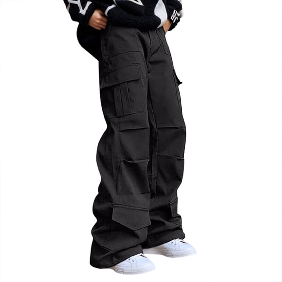 Bibifish Womens Cargo Pants Solid Color Loose Wide Leg Multi Large Pockets Spring Fall Outdoor Utility Pants With Pockets