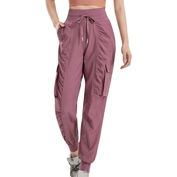Bibifish Womens Cargo Parachute Pants Drawstring Waist Lightweight Multi-Pockets Jogger Fit Hiking Travel Sports Workout Trendy Sweatpants