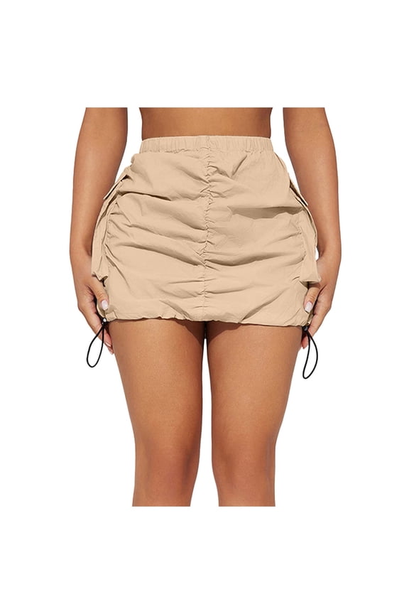 Womens Cargo Skirts Solid Ruched Drawstring Buckle Cargo Skirts Midi Straight Skirts Drawstring Elastic Waist Daily Street Casual Skirts