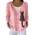 thumbnail image 1 of Bibifish Womens Cat Print Cardigan Sweaters Long Sleeve V Neck Button Front With Pockets Cardigans, 1 of 5