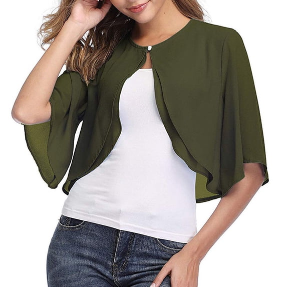 Bibifish Womens Chiffon Shrug Cardigan Three Quarter Sleeve Sheer Cropped Open Front Shawl