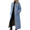 thumbnail image 1 of Bibifish Womens Coats Denim Lined Button Down Multiple Pocket Long Length Jackets Warm Stylish Casual Cold Weather Daily Outings Coats, 1 of 9