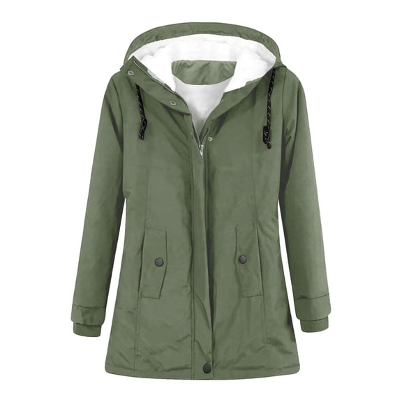 Bibifish Womens Coats Fleece Lined Full Zip Up Hooded Side Pocket Jackets Drawstring Hood Warm Soft Relaxed Fit Casual Daily Commute Stylish Coats