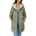thumbnail image 1 of Bibifish Womens Coats Fleece Lined Hooded Full Zip Up Jackets Long Length Side Pocket Warm Cozy Cold Weather Daily Wear Comfy Coats, 1 of 4
