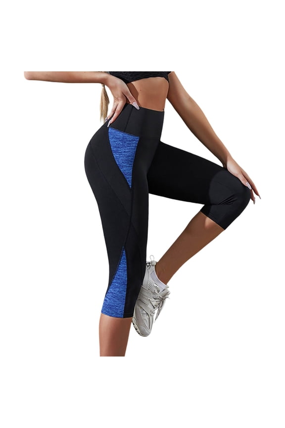 Womens Color-Block Capri Leggings Contrast Panel Compression Fit Leggings Gym Workouts Running Supportive Sporty Activewear