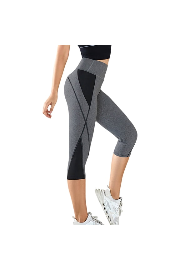 Womens Color-Block Capri Leggings Contrast Panel Compression Fit Leggings Gym Workouts Running Supportive Sporty Activewear