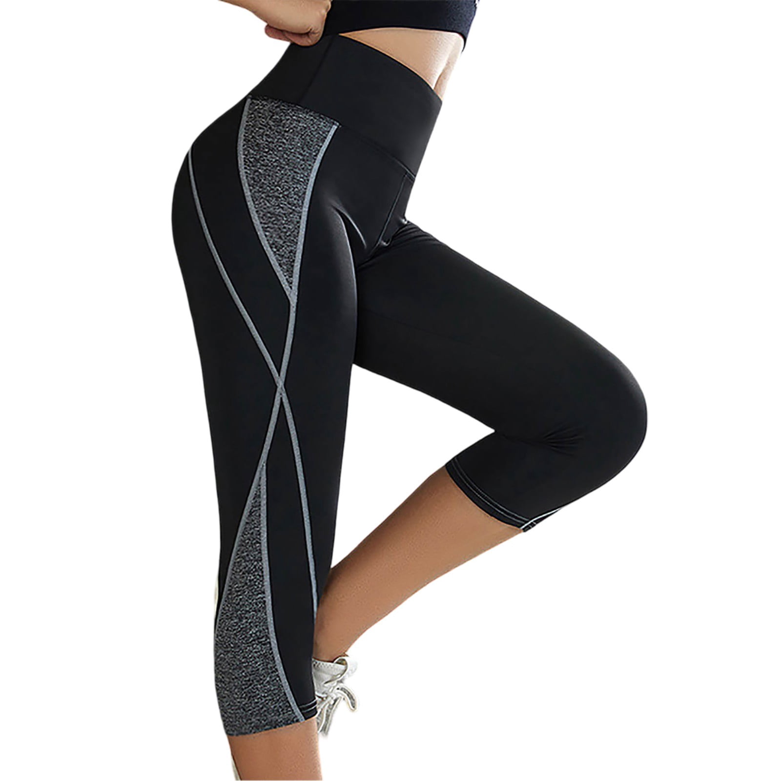 Flatwise Panel Compression Bibifish Womens Color-Block Capri Leggings Contrast Panel Compression ...