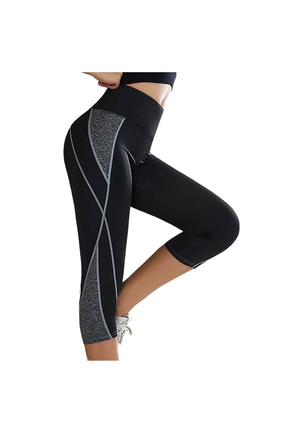 Womens Color-Block Capri Leggings Contrast Panel Compression Fit Leggings Gym Workouts Running Supportive Sporty Activewear