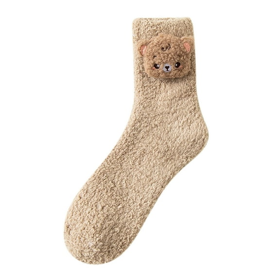 Bibifish Womens Crew Socks Cute Animal Pattern Plush Socks Novelty Solid Color Winter Warm Fluffy Home Loungewear Fuzzy Socks