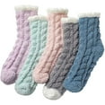 thumbnail image 1 of Bibifish Womens Crew Socks Multi Color Cable Knit Pattern Plush Socks Soft Warm Fuzzy Comfy Winter Loungewear Sleeping Cozy Socks, 1 of 5